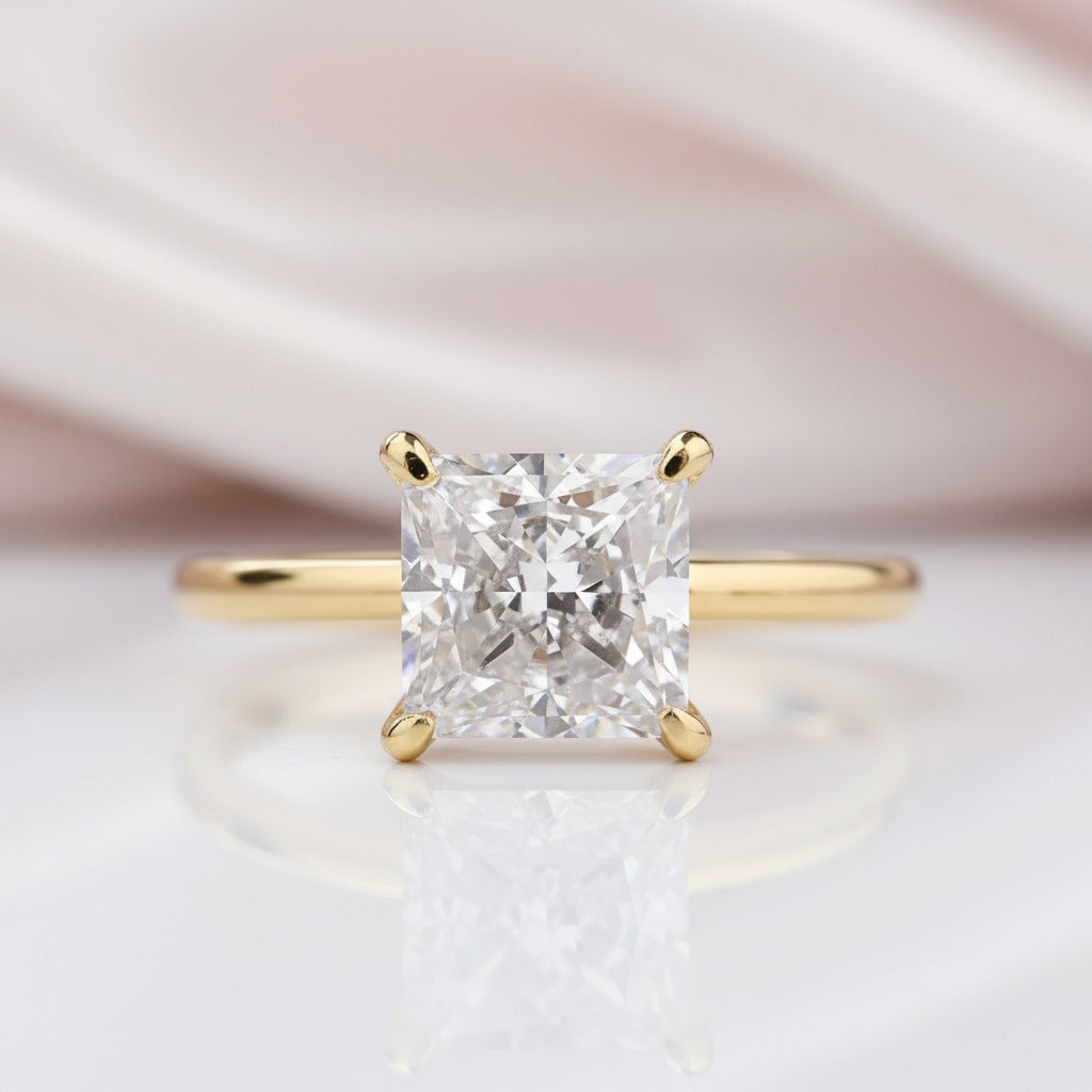 2.5 Carat Princess Cut Yellow Gold Engagement Ring-Black Diamonds New York