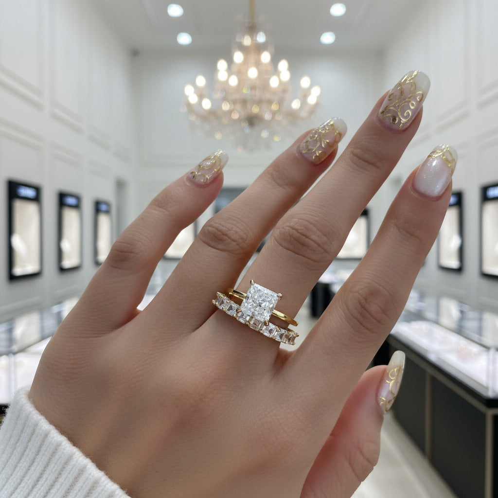 2.5 Carat Princess Cut Yellow Gold Ring Set-Black Diamonds New York