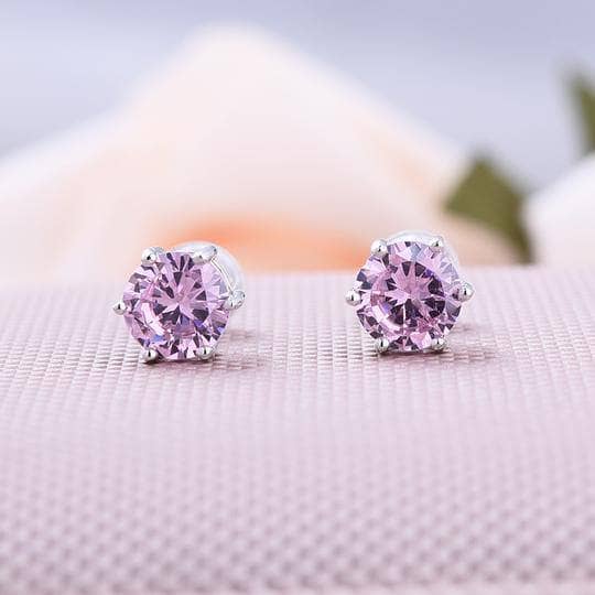2.0 Carat Round Cut Pink Sapphire Stud Earrings-Black Diamonds New York