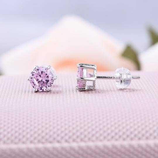 2.0 Carat Round Cut Pink Sapphire Stud Earrings - Black Diamonds New York