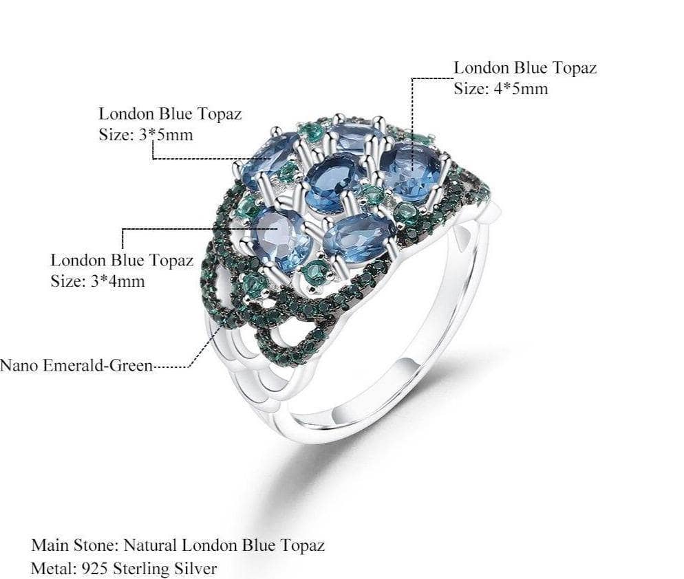 2.00Ct Natural London Blue Topaz Art Deco Style Ring-Black Diamonds New York