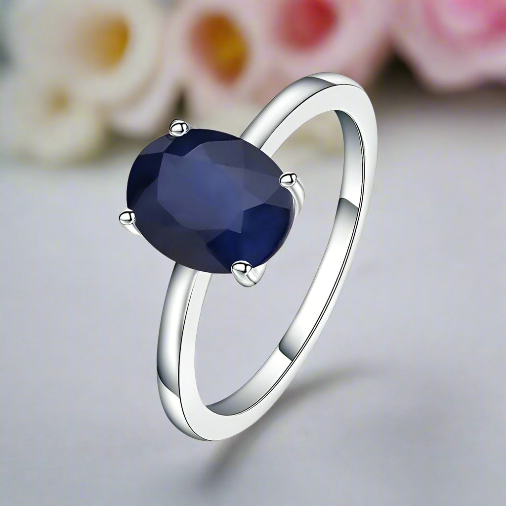 2.02Ct Oval Natural Blue Sapphire Birthstone Engagement Ring-Black Diamonds New York