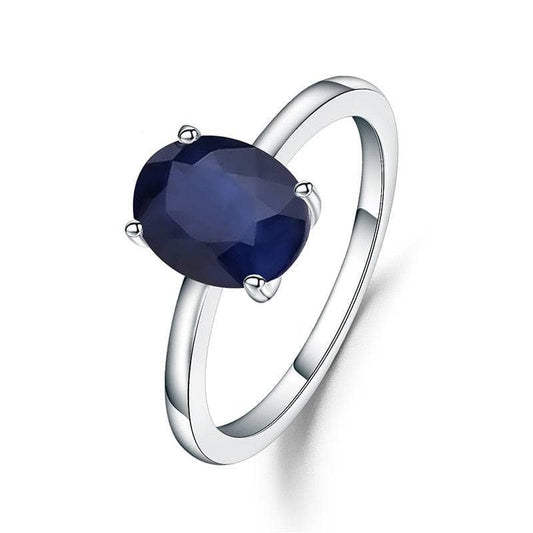2.02Ct Oval Natural Blue Sapphire Birthstone Engagement Ring-Black Diamonds New York