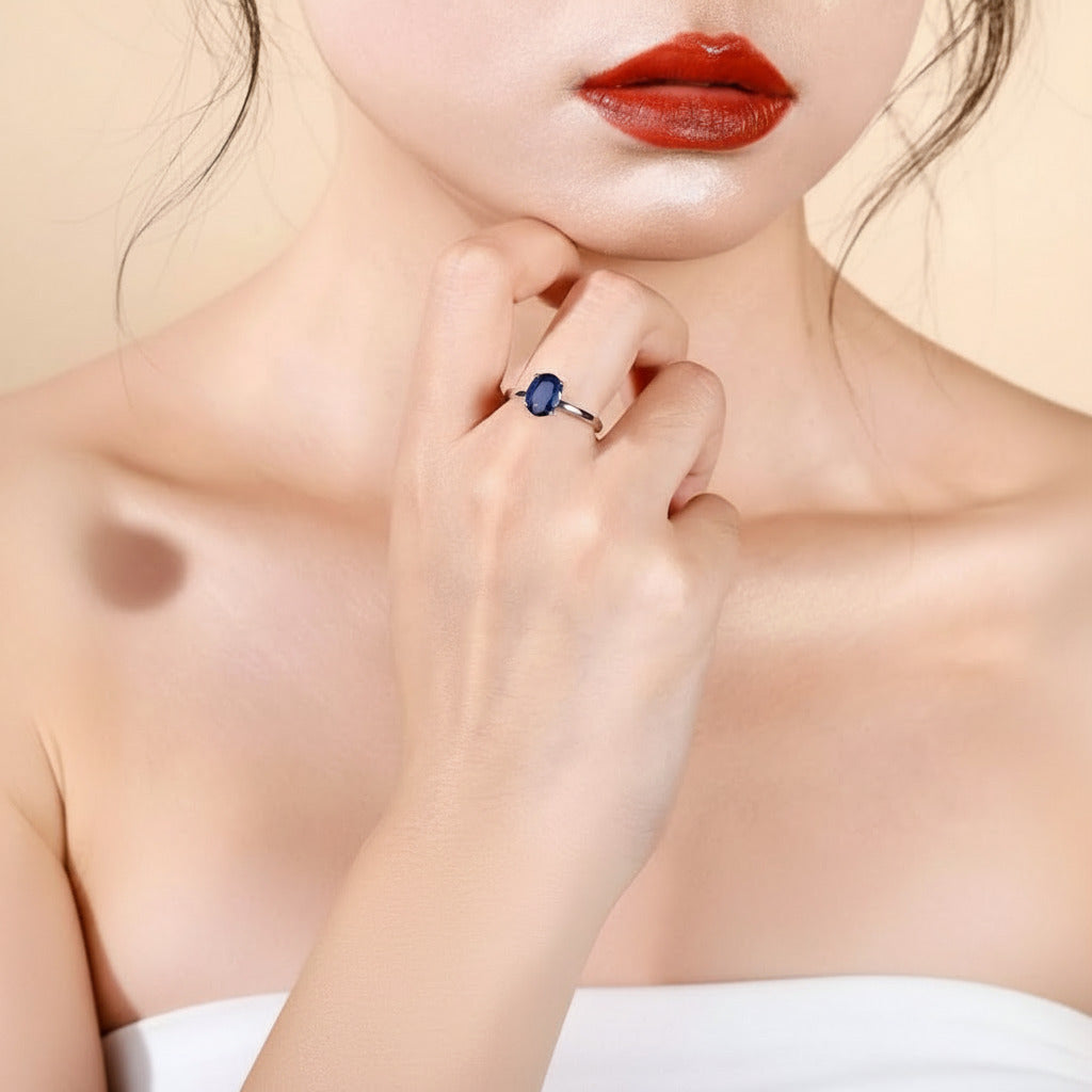2.02Ct Oval Blue Sapphire Birthstone Engagement Ring-Black Diamonds New York