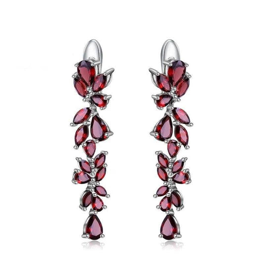 20.35Ct Natural Red Garnet Leaves Elegant Drop Earrings - Black Diamonds New York