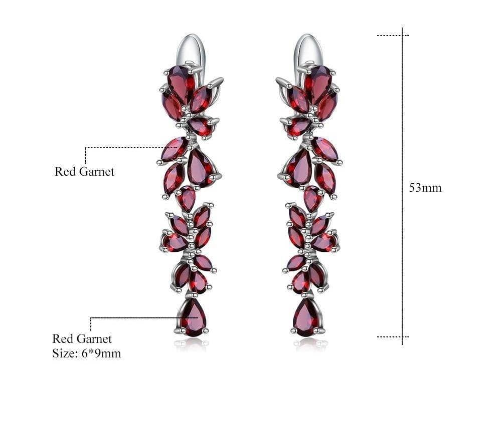 20.35Ct Natural Red Garnet Leaves Elegant Drop Earrings - Black Diamonds New York