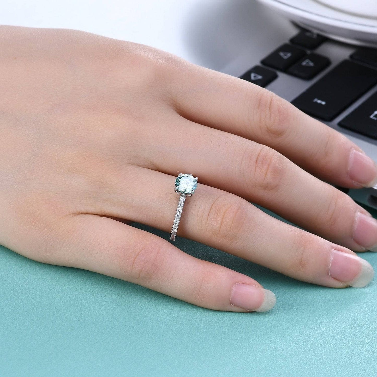 2.0Ct EF Color Round Moissanite Petite Engagement Ring - Black Diamonds New York