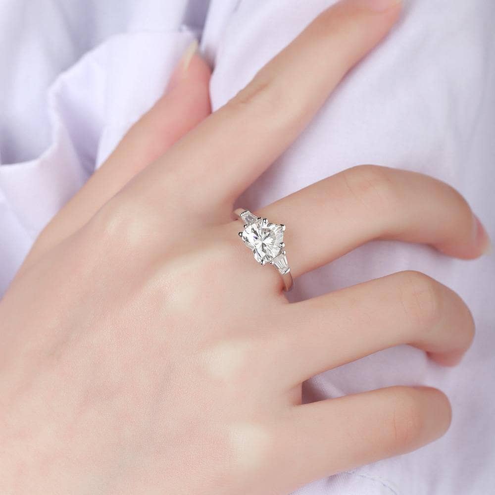 2.0ct Heart Shaped Moissanite Three-Stone Engagement Ring-Black Diamonds New York