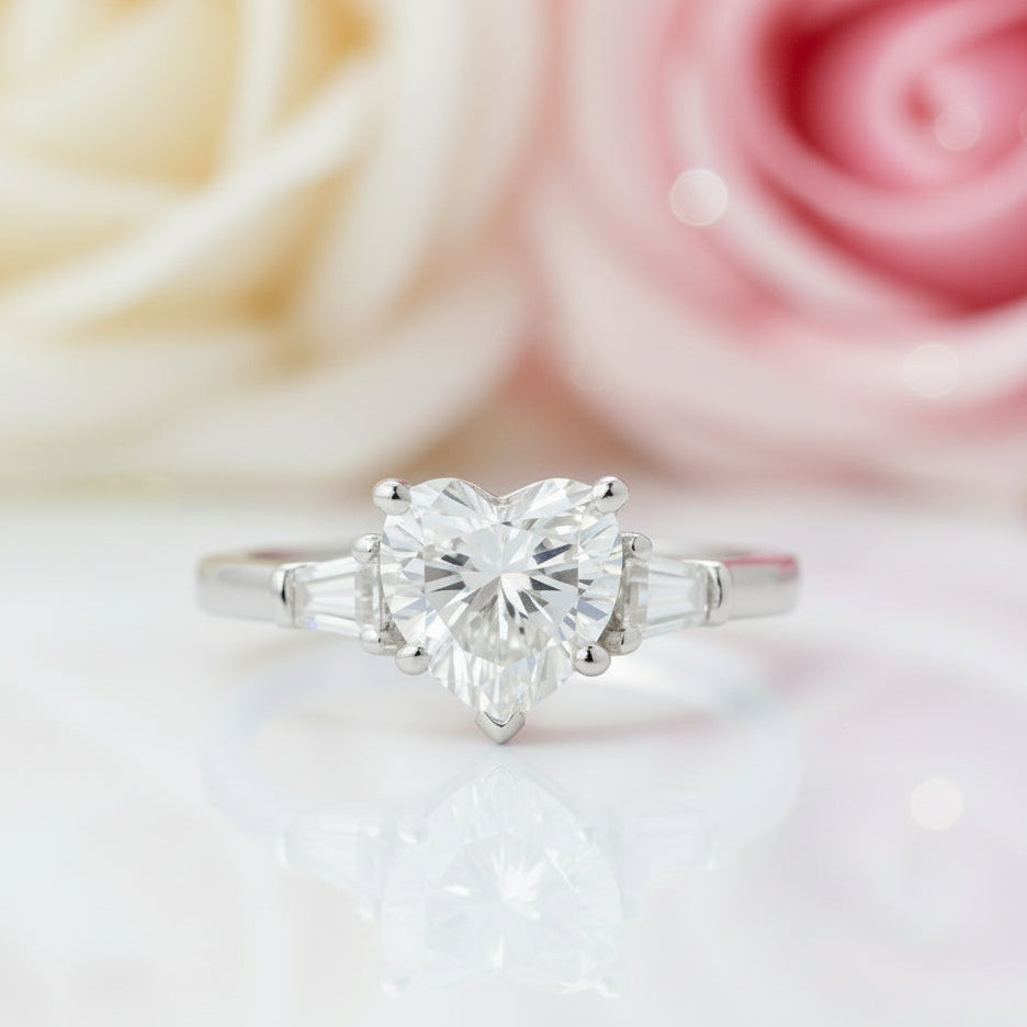 2.0ct Heart Shaped Diamond Three-Stone Engagement Ring-Black Diamonds New York