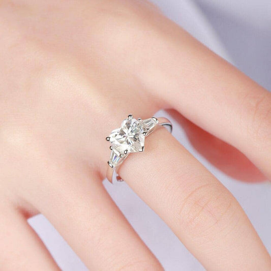 2ct 8mm Heart Shaped Moissanite Three Stone Engagement Ring - Black Diamonds New York