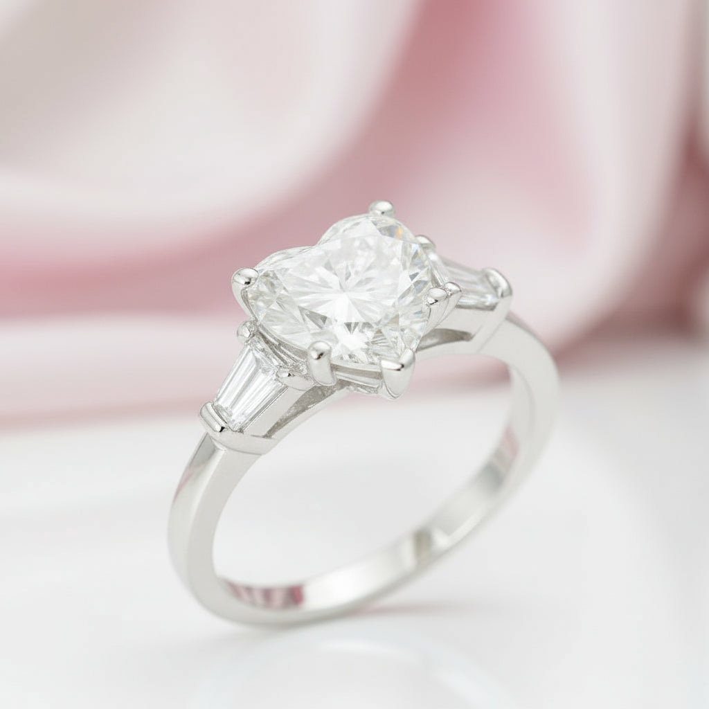 2.0ct Heart Shaped Diamond Three-Stone Engagement Ring-Black Diamonds New York