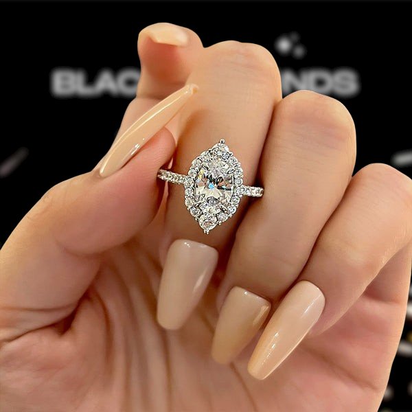 2.0ct Oval Cut Sona Simulated Diamond Engagement Ring - Black Diamonds New York