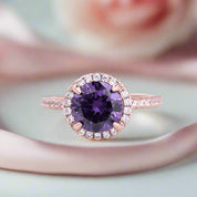2.0ct Round Cut Amethyst Purple Halo Engagement Ring-Black Diamonds New York