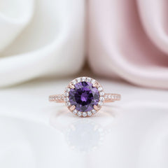 2.0ct Round Cut Amethyst Purple Halo Engagement Ring