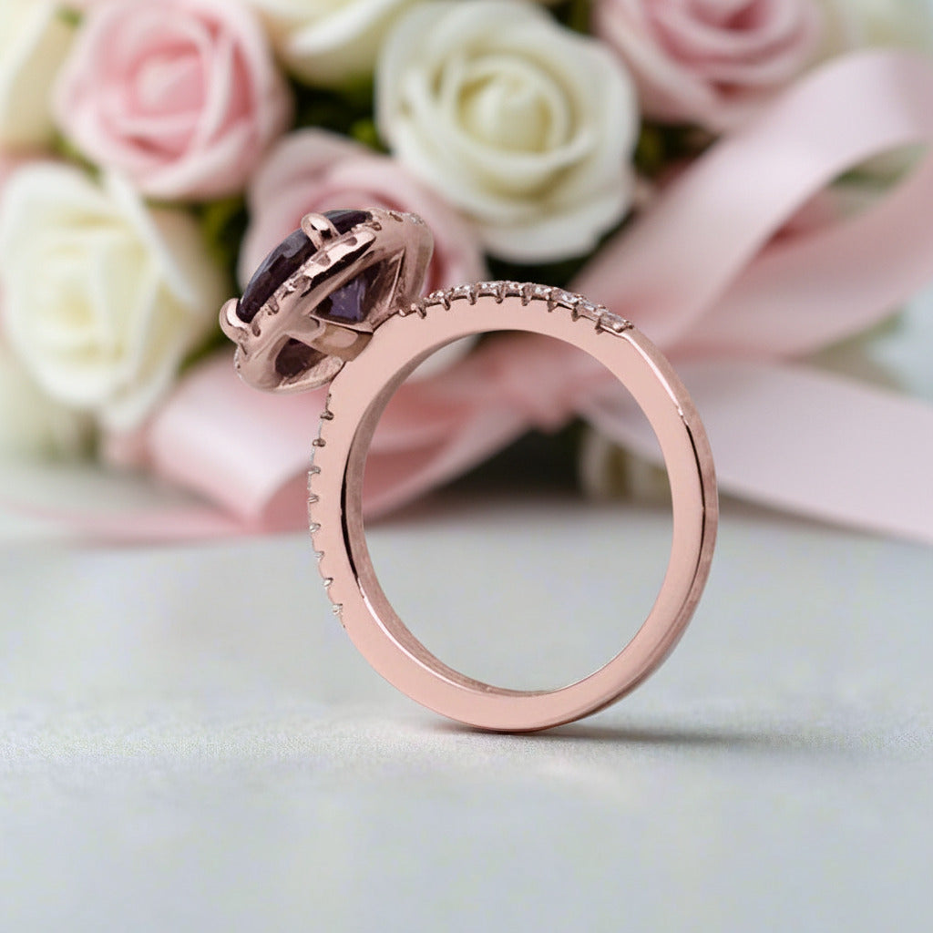 2.0ct Round Cut Amethyst Purple Halo Engagement Ring-Black Diamonds New York