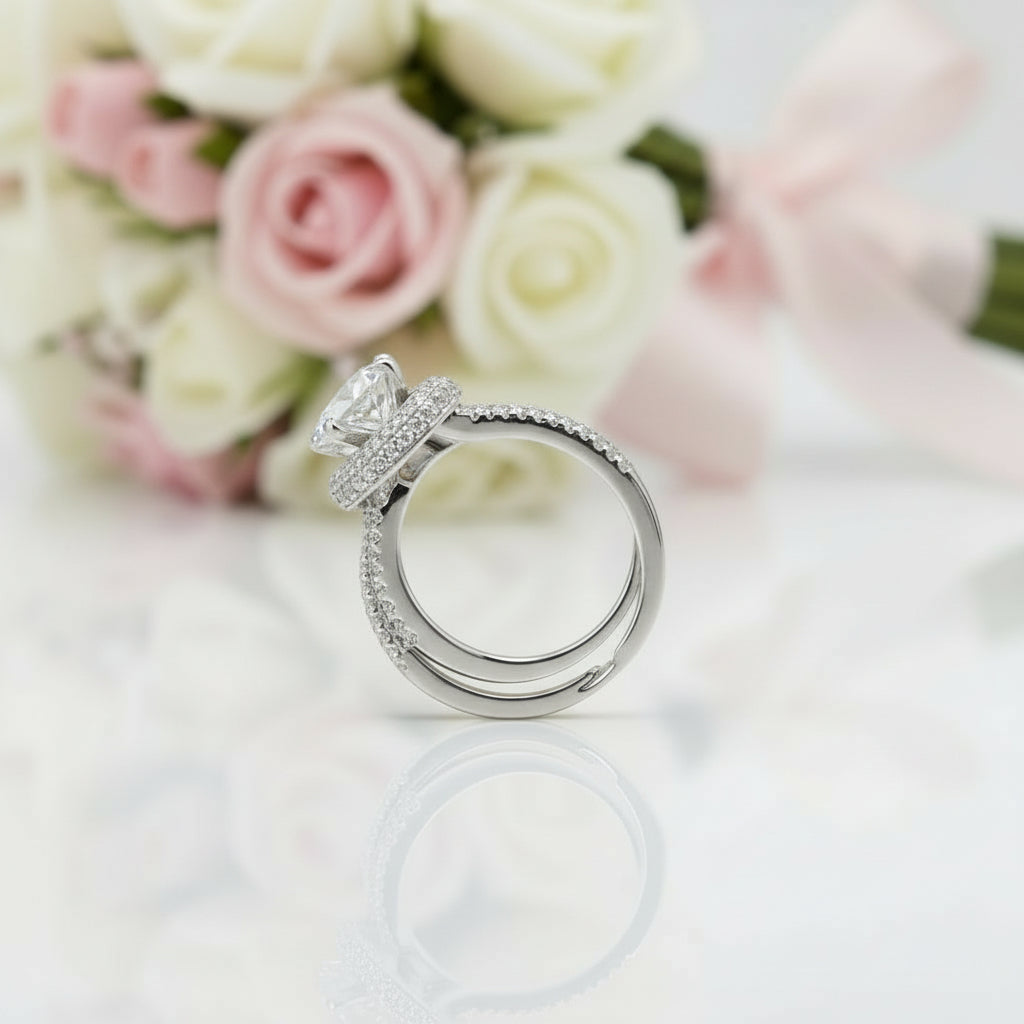 2.0ct Round Cut Halo Insert Wedding Ring Set-Black Diamonds New York