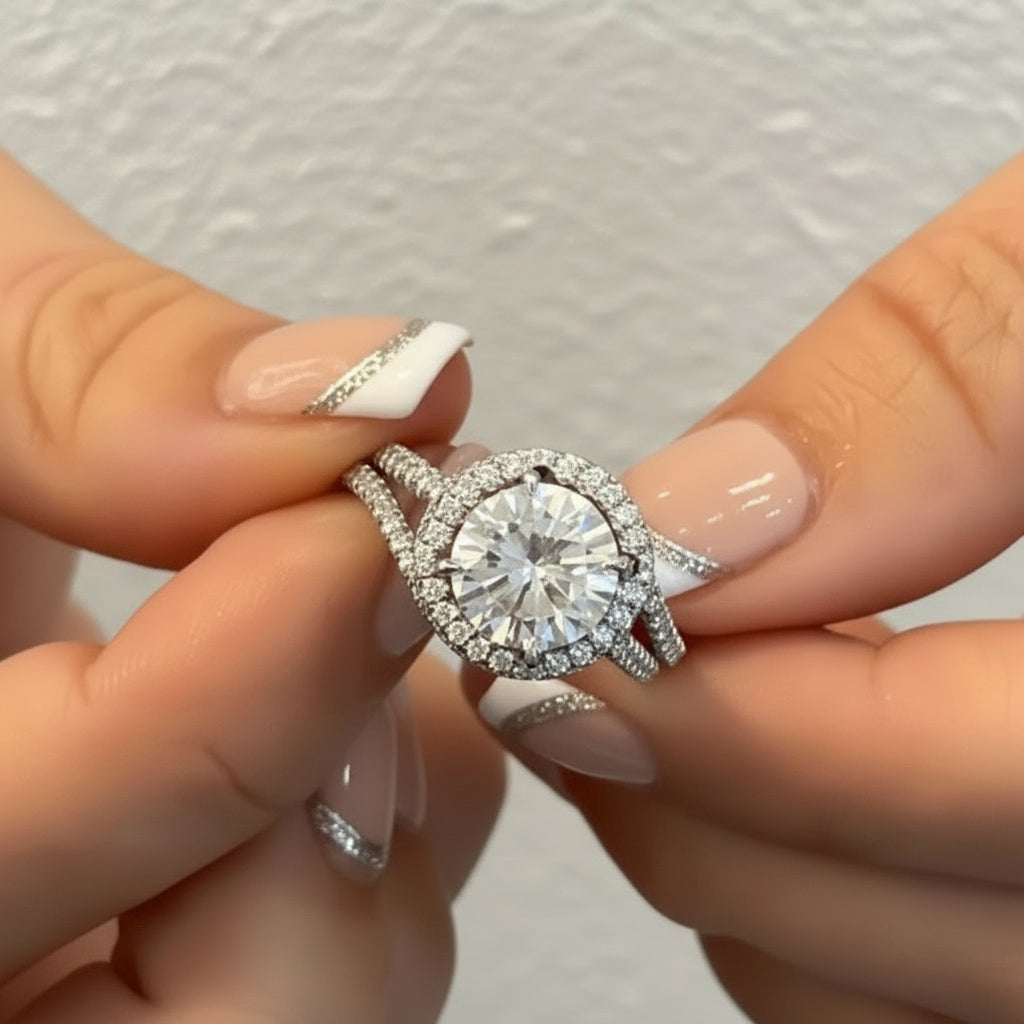 2.0ct Round Cut Halo Insert Wedding Ring Set-Black Diamonds New York