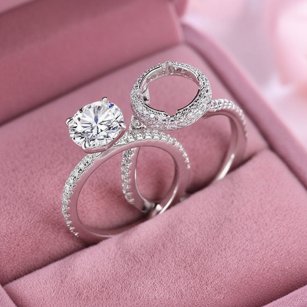 2.0ct Round Cut Halo Insert Wedding Ring Set-Black Diamonds New York