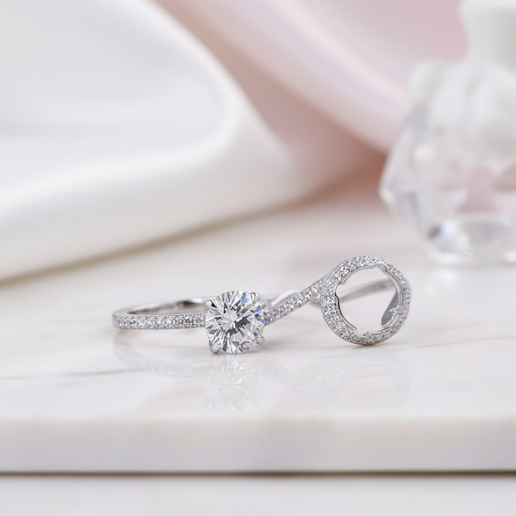 2.0ct Round Cut Halo Insert Wedding Ring Set-Black Diamonds New York