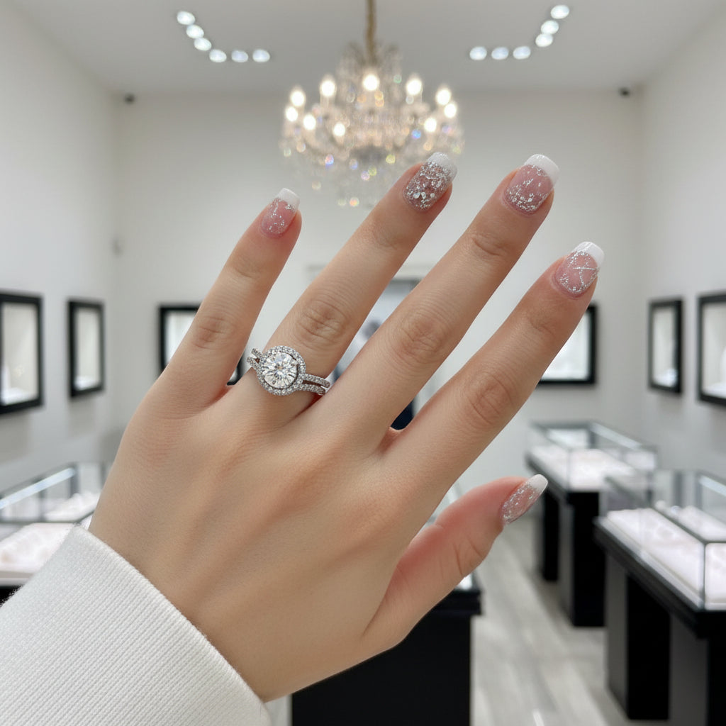 2.0ct Round Cut Halo Insert Wedding Ring Set-Black Diamonds New York