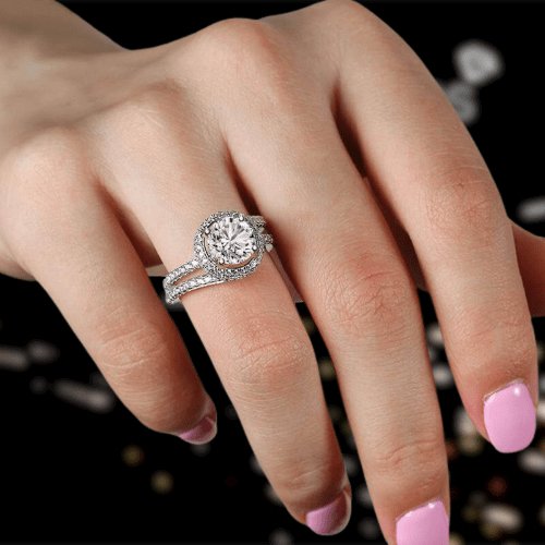 2.0ct Round Cut Halo Insert Wedding Ring Set-Black Diamonds New York