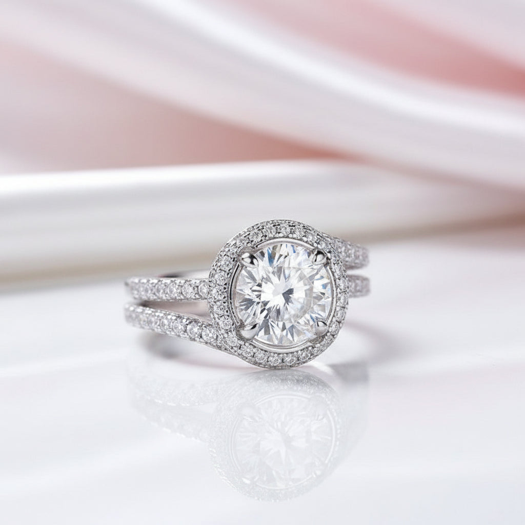 2.0ct Round Cut Halo Insert Wedding Ring Set-Black Diamonds New York