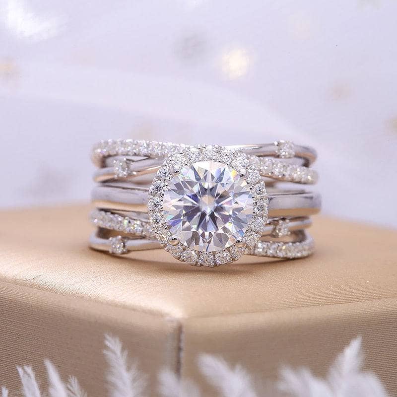 2.0ct Round Cut Moissanite 14k White Gold Insert Engagement Ring Set-Black Diamonds New York