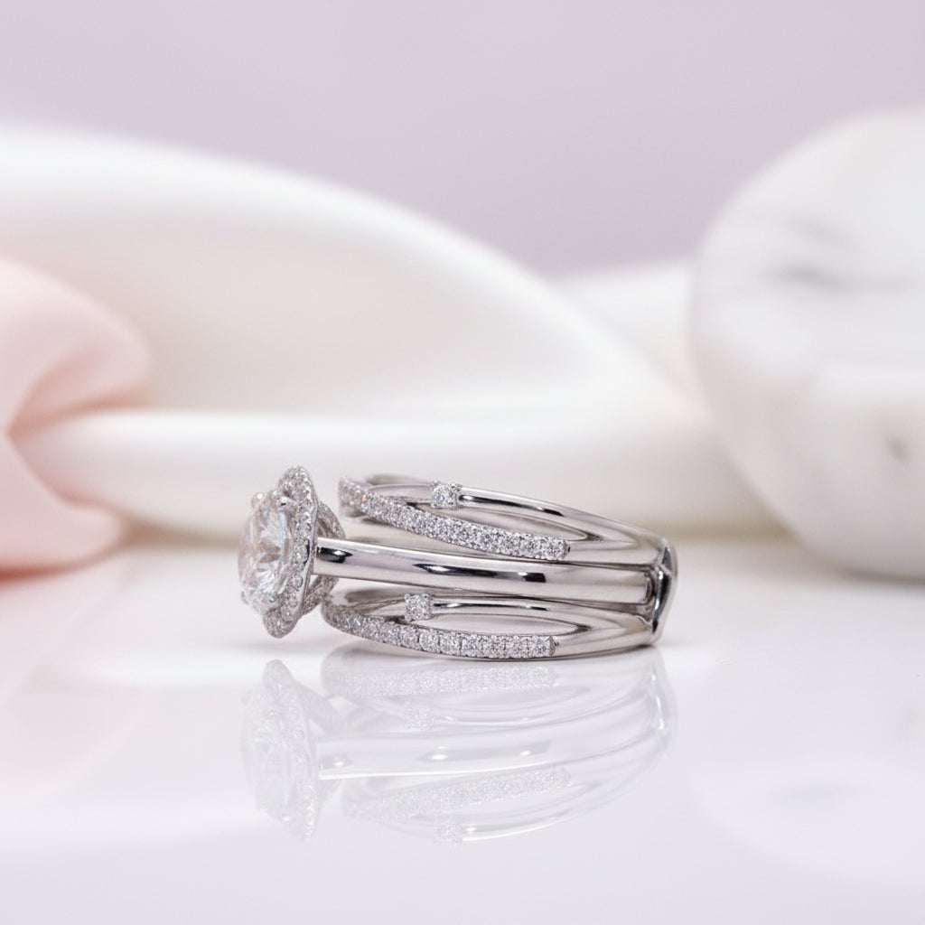 Round Cut Diamond 14k White Gold Insert Engagement Ring Set