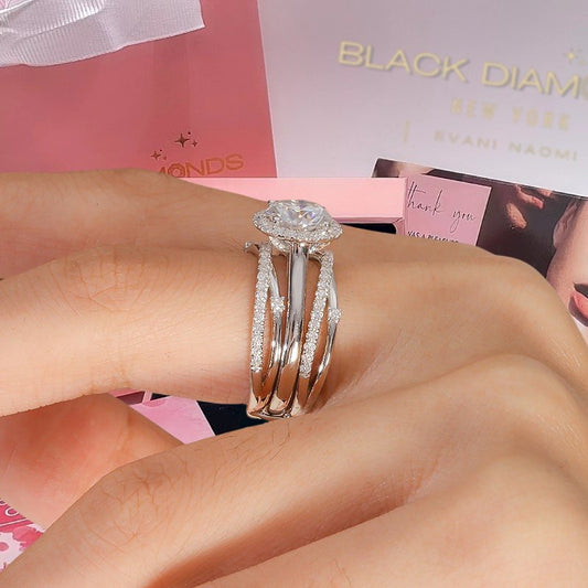 2.0ct Round Cut Diamond 14k White Gold Insert Engagement Ring Set-Black Diamonds New York