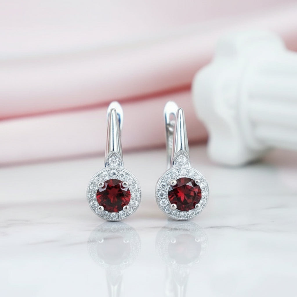 2.10 Ct Round Red Garnet Stud Earrings-Black Diamonds New York
