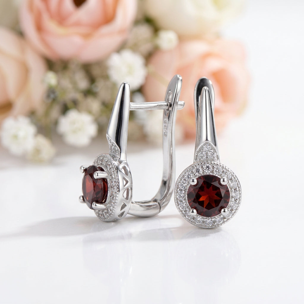 2.10 Ct Round Red Garnet Stud Earrings-Black Diamonds New York