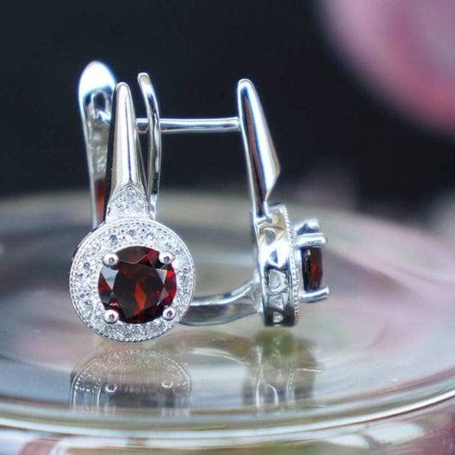 2.10 Ct Round Red Garnet Stud Earrings-Black Diamonds New York