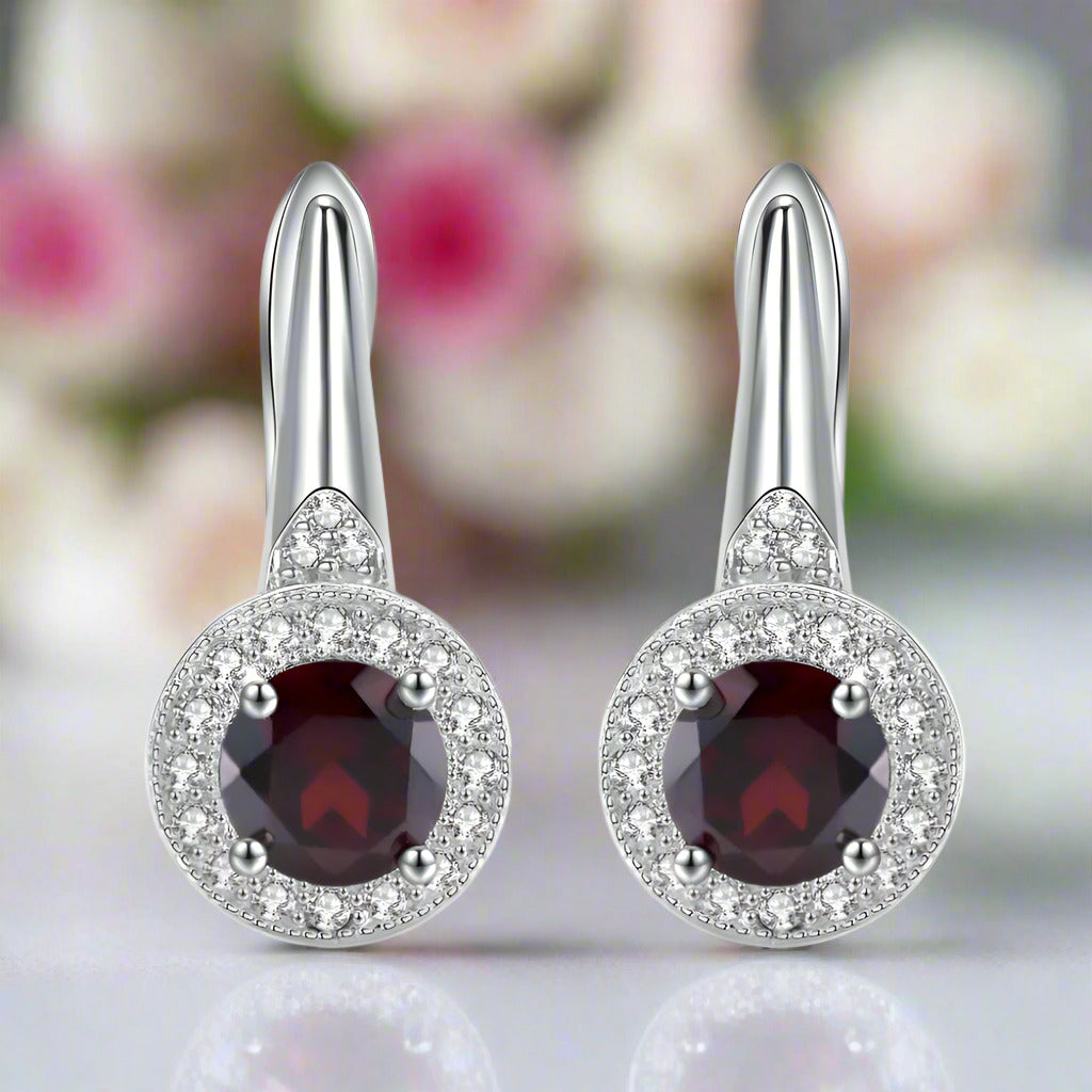 2.10 Ct Round Red Garnet Stud Earrings-Black Diamonds New York
