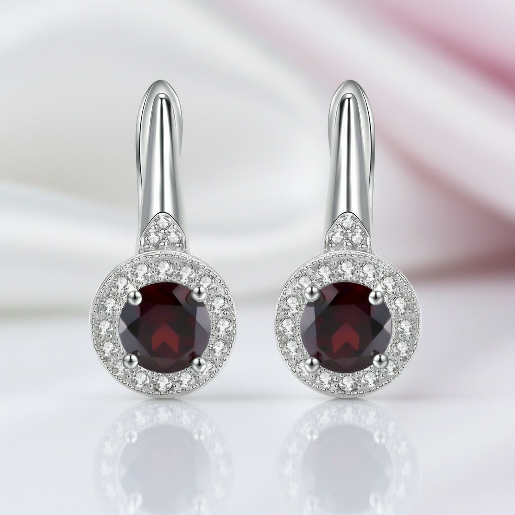 2.10 Ct Round Red Garnet Stud Earrings-Black Diamonds New York