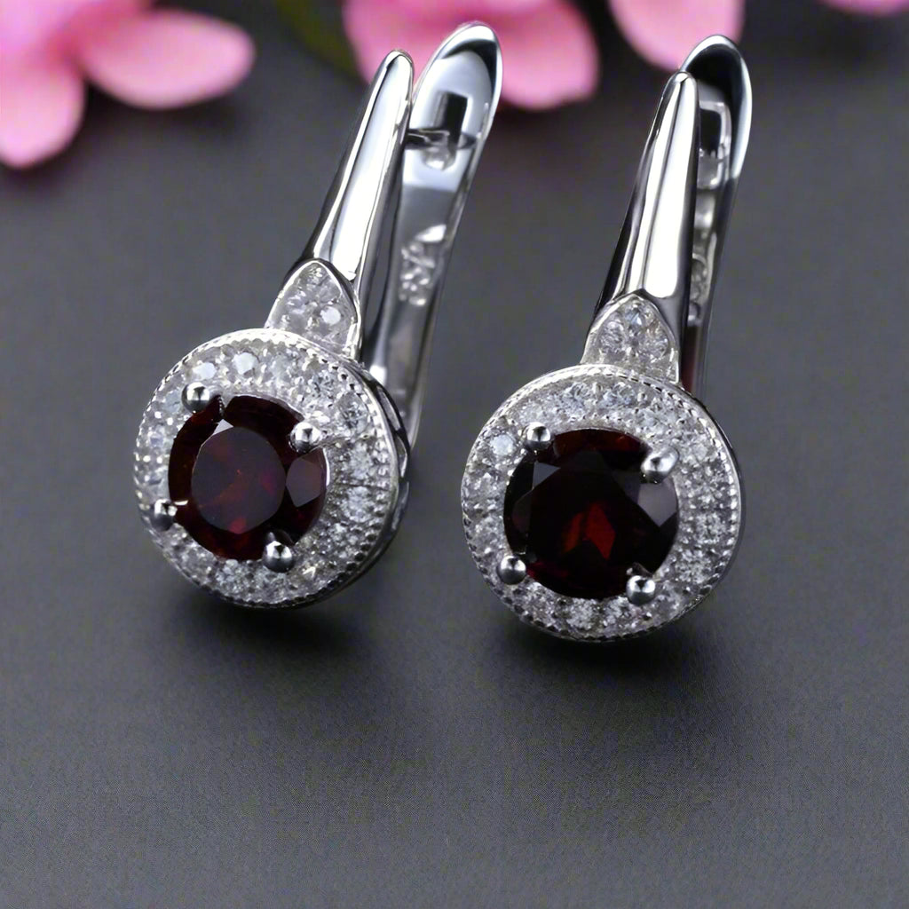 2.10 Ct Round Red Garnet Stud Earrings-Black Diamonds New York
