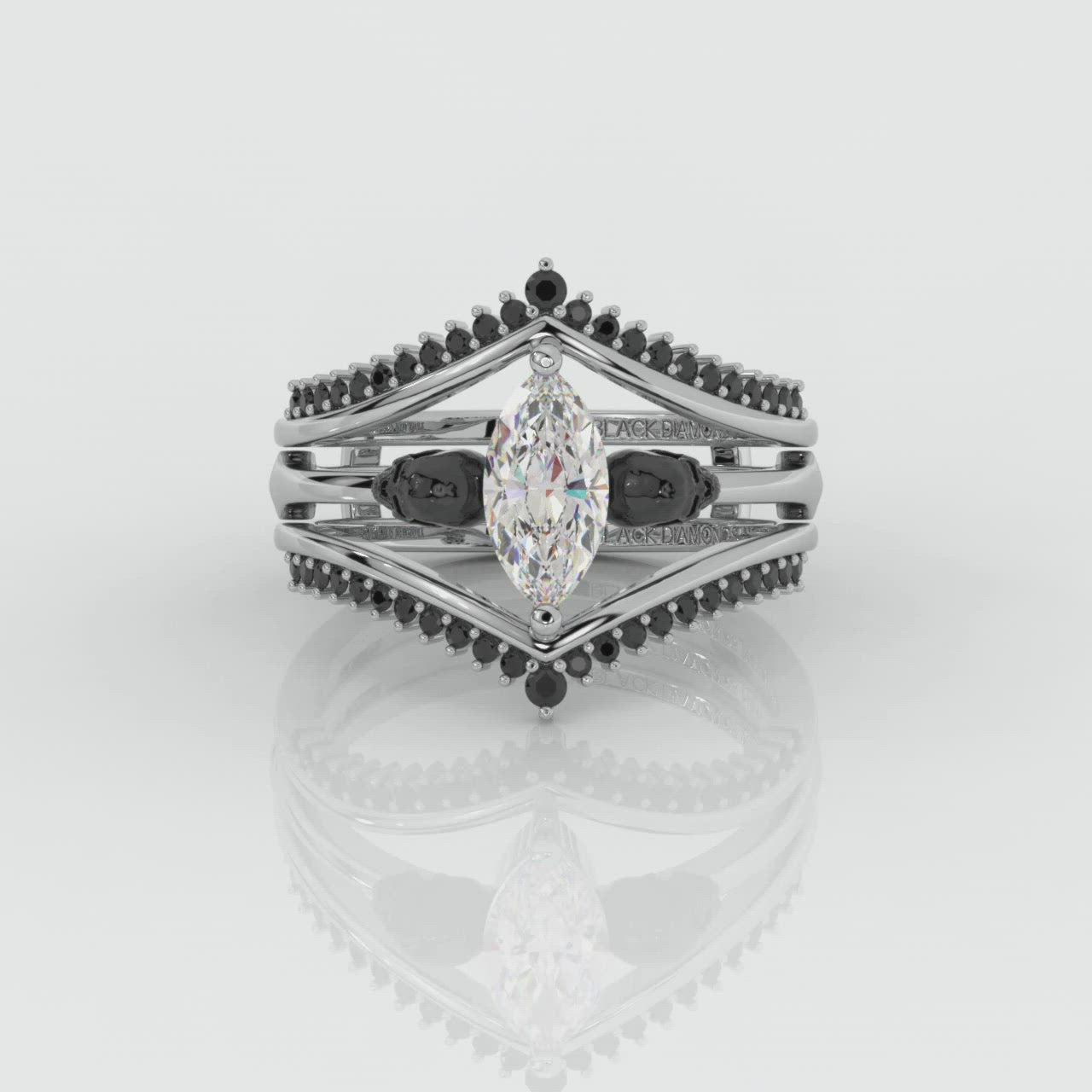 Perfect Match- Marquise Cut Created Diamond Insert Skull Engagement Rings