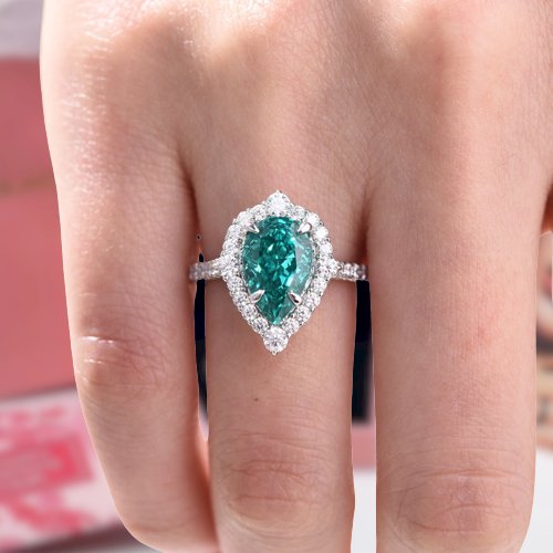 2.2 Carat Blue Green Diamond Halo Pear Cut Engagement Ring - Black Diamonds New York