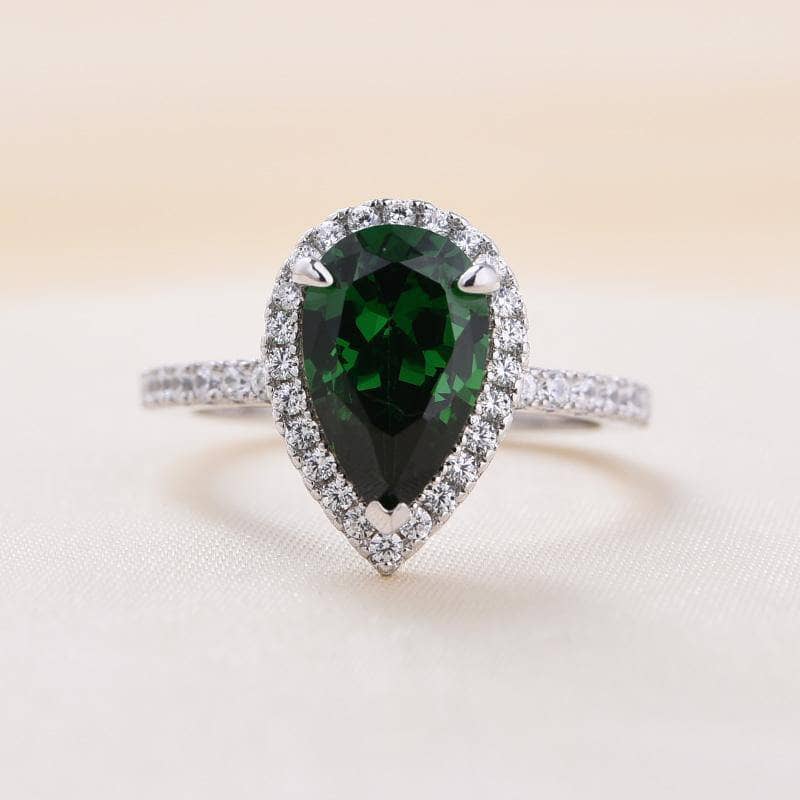 2.2 Carat Emerald Green Halo Pear Cut Wedding Set-Black Diamonds New York