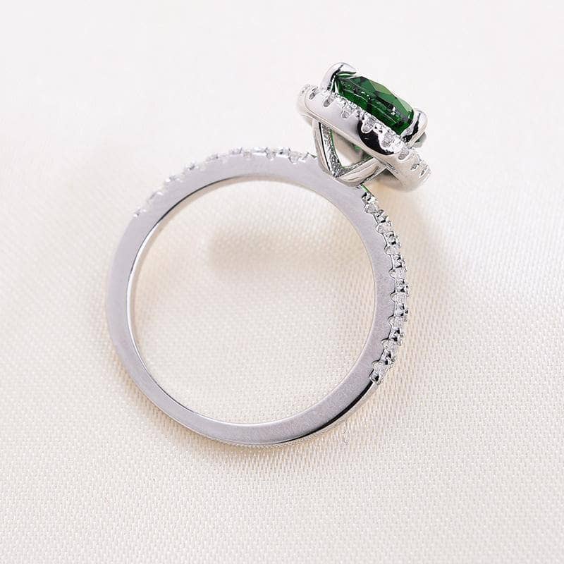 2.2 Carat Emerald Green Halo Pear Cut Wedding Set - Black Diamonds New York