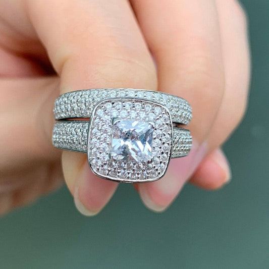 2.26 Ct Princess Cut Zircon Engagement Ring Bridal Set