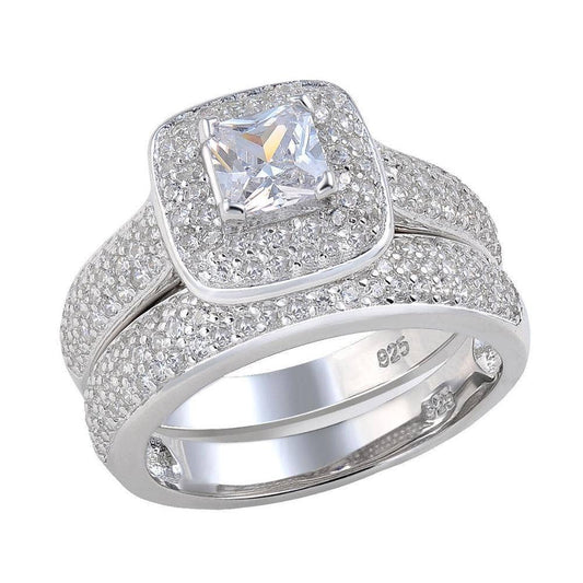 2.26 Ct Princess Cut Zircon Engagement Ring Bridal Set