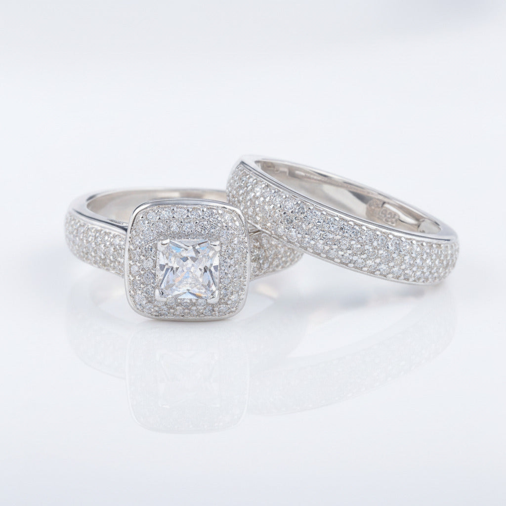 2.26 Ct Princess Cut Diamond Option Engagement Ring Bridal Set-Black Diamonds New York
