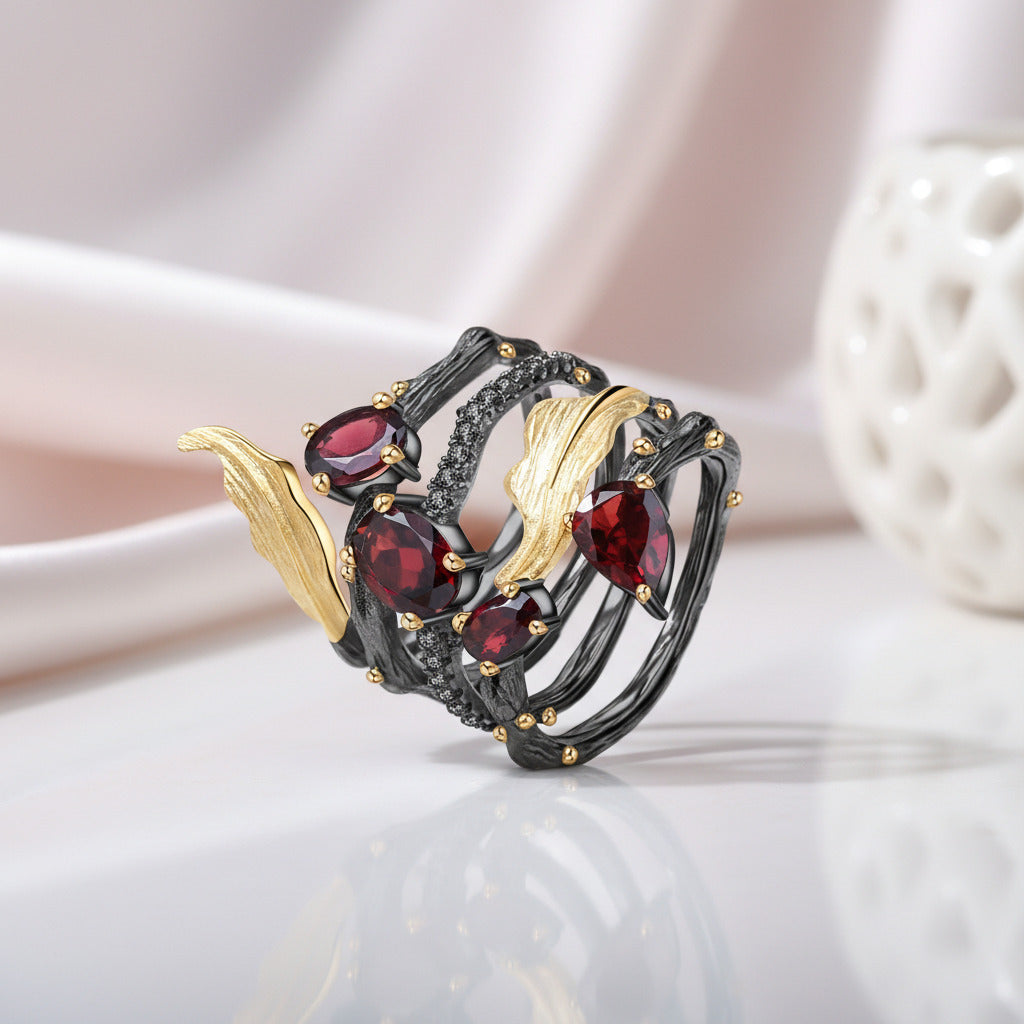 2.26Ct Gemstone Bohemian Ring-Black Diamonds New York