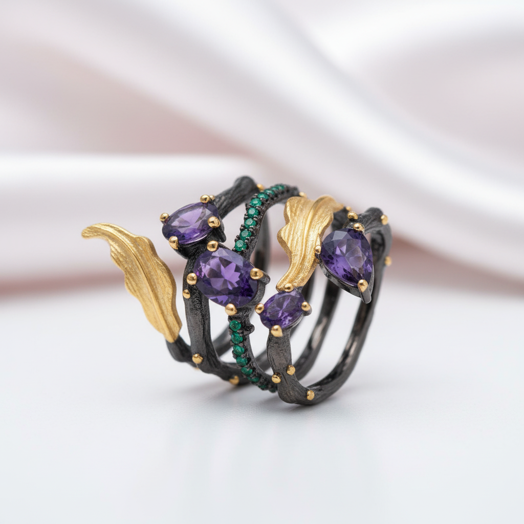 2.26Ct Gemstone Bohemian Ring-Black Diamonds New York