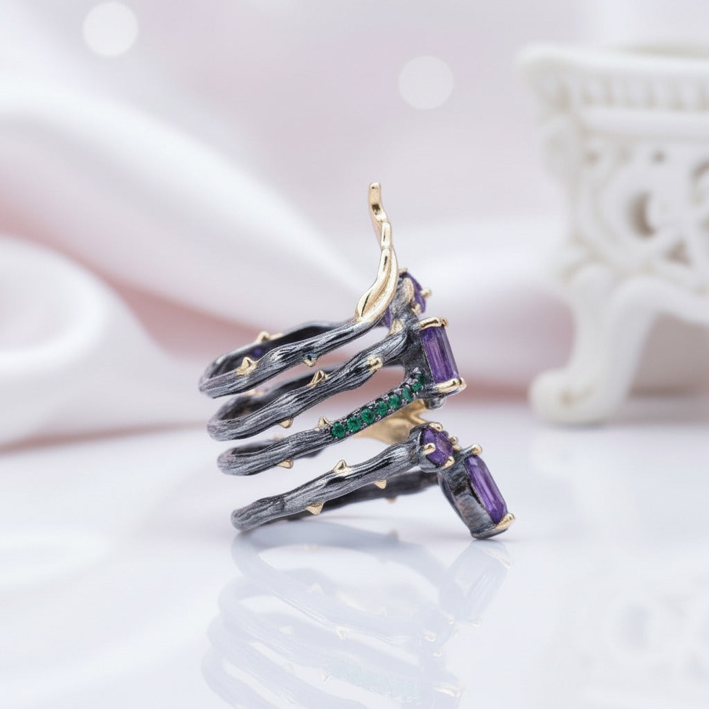 2.26Ct Gemstone Bohemian Ring-Black Diamonds New York