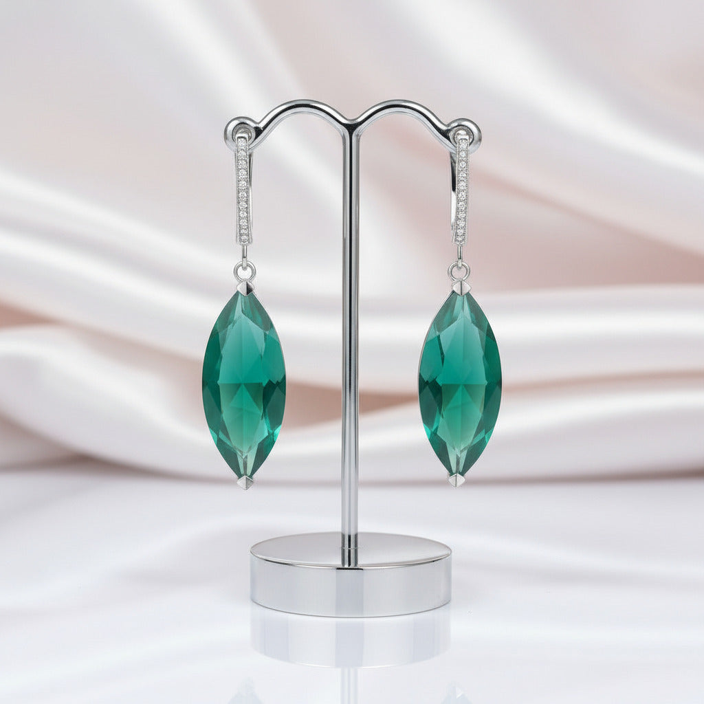 22.90Ct Marquise Natural Green Agate Gemstone Drop Earrings-Black Diamonds New York