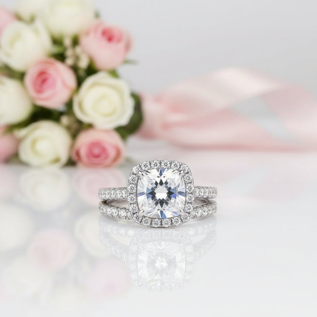2.2ct Cushion Cut Diamond Option Ring Set-Black Diamonds New York