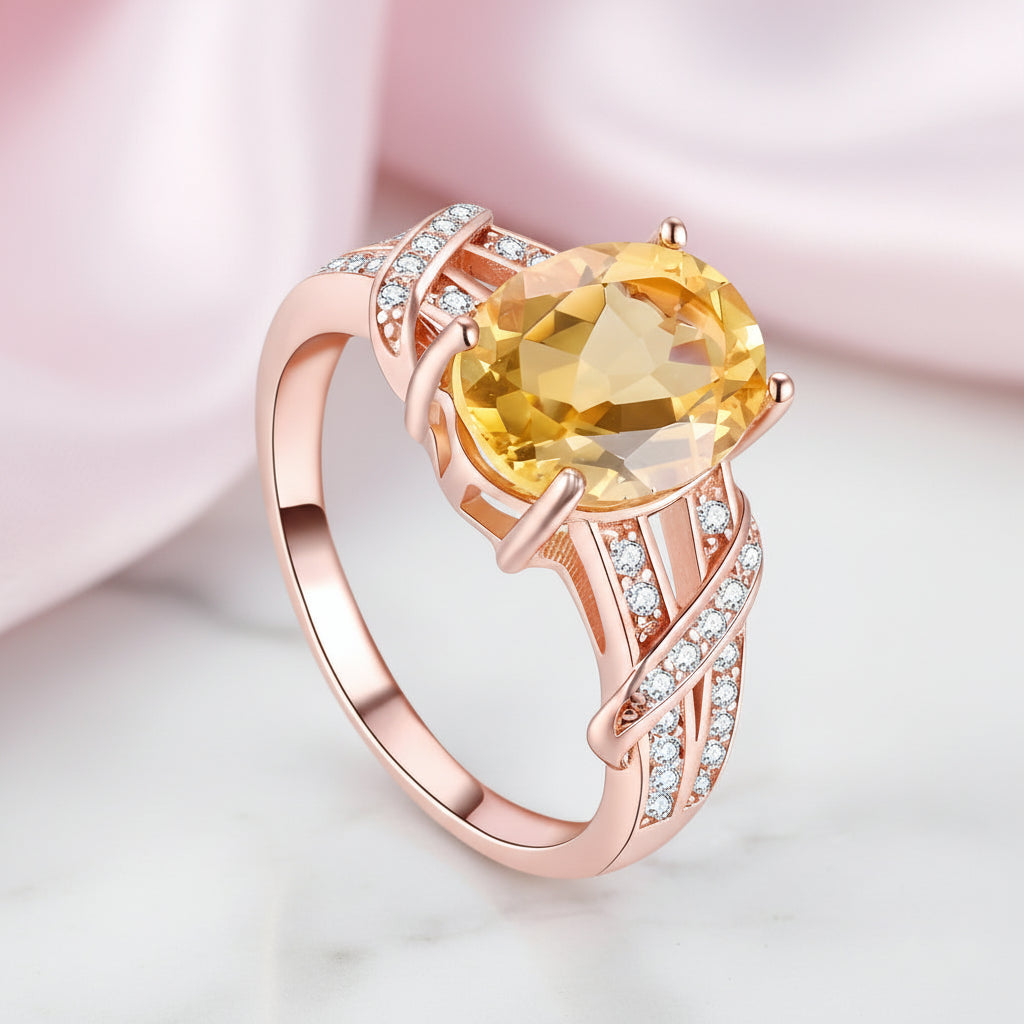 2.2ct Citrine Rose Gold Ring-Black Diamonds New York