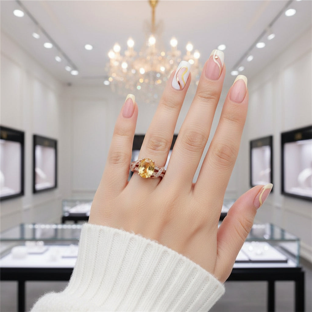 2.2ct Citrine Rose Gold Ring-Black Diamonds New York