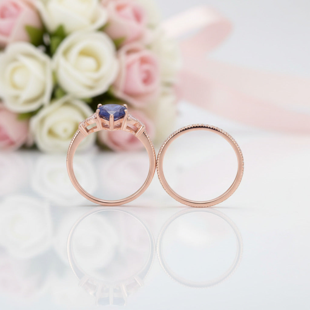 2.2ct Rose Gold Blue Heart Diamond Option Ring Set-Black Diamonds New York